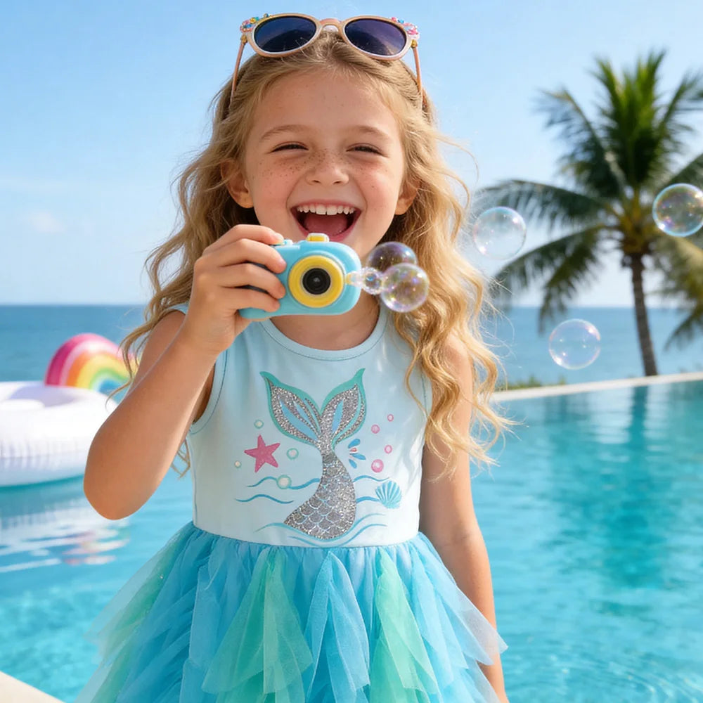 Mädchen Sommerkleid – Meerjungfrau-Print, mehrlagiges Tutu-Ballkleid (4–12 Jahre)