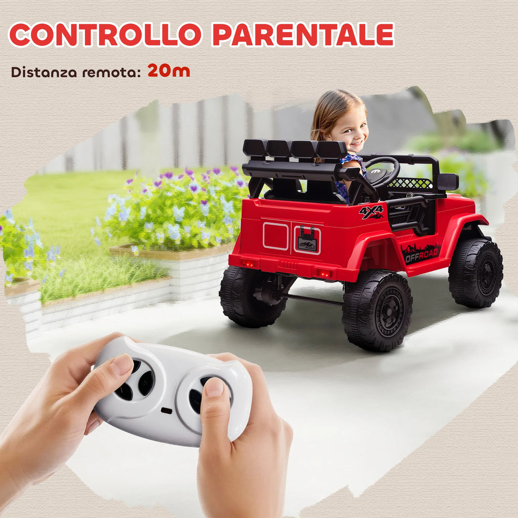 Kinder-Elektro-Geländewagen 12V in Rot – Mit Fernbedienung, Bluetooth & Sicherheitsgurt (3–8 Jahre)