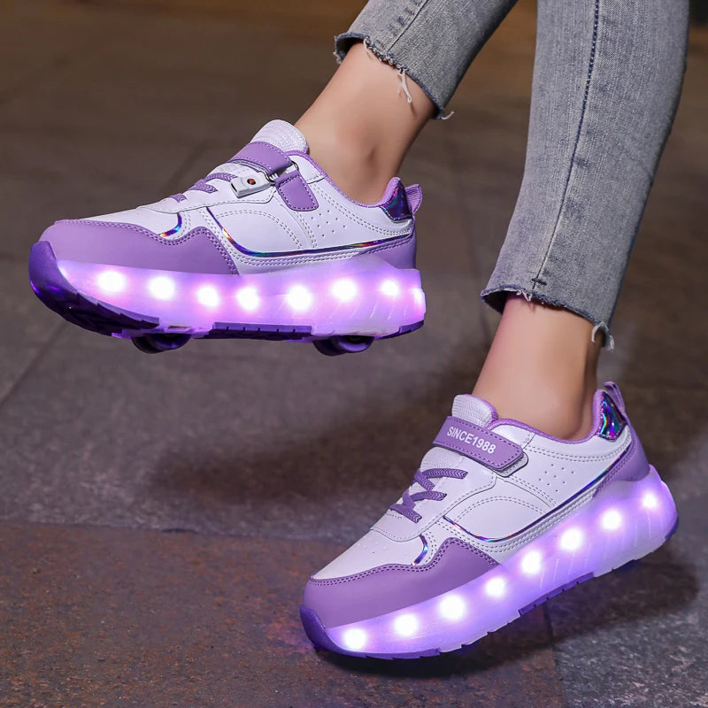LED-Rollschuhe für Kinder – Leuchtende Sneaker mit abnehmbaren Rollen & USB-Aufladung