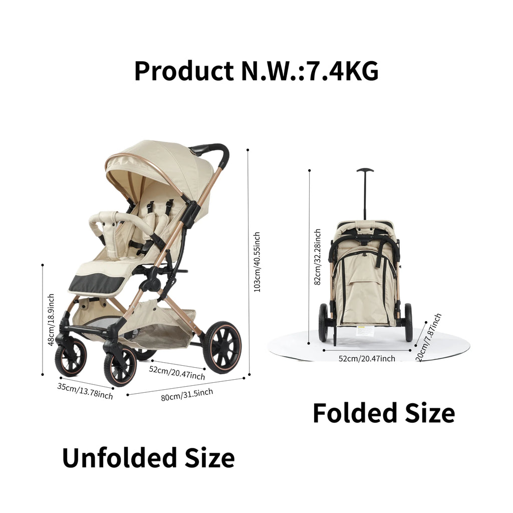 Faltbarer Kinderwagen flugzeugtauglich – 1-Sekunden-Faltung, Babywanne-Modus & Allrad-Federung (0–3 Jahre)