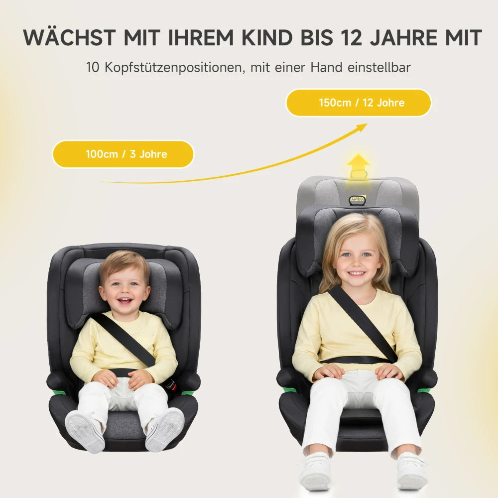 Kindersitz I-Size R129 mit ISOFIX in Schwarz – Verstellbar, Seitenaufprallschutz (100–150 cm, 15–36 kg)