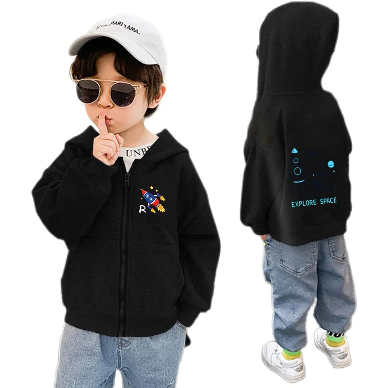 Kinder Kapuzenjacke mit Astronauten-Print | Reißverschluss | Unisex | 3–6 Jahre
