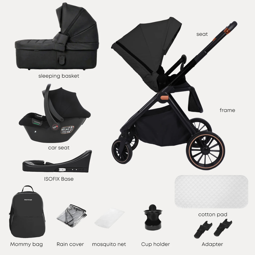 BabyVoyage 4-in-1 Kinderwagen-Reisesystem mit ISOFIX & 360°-Schwenkrädern – Für Neugeborene bis 26 kg