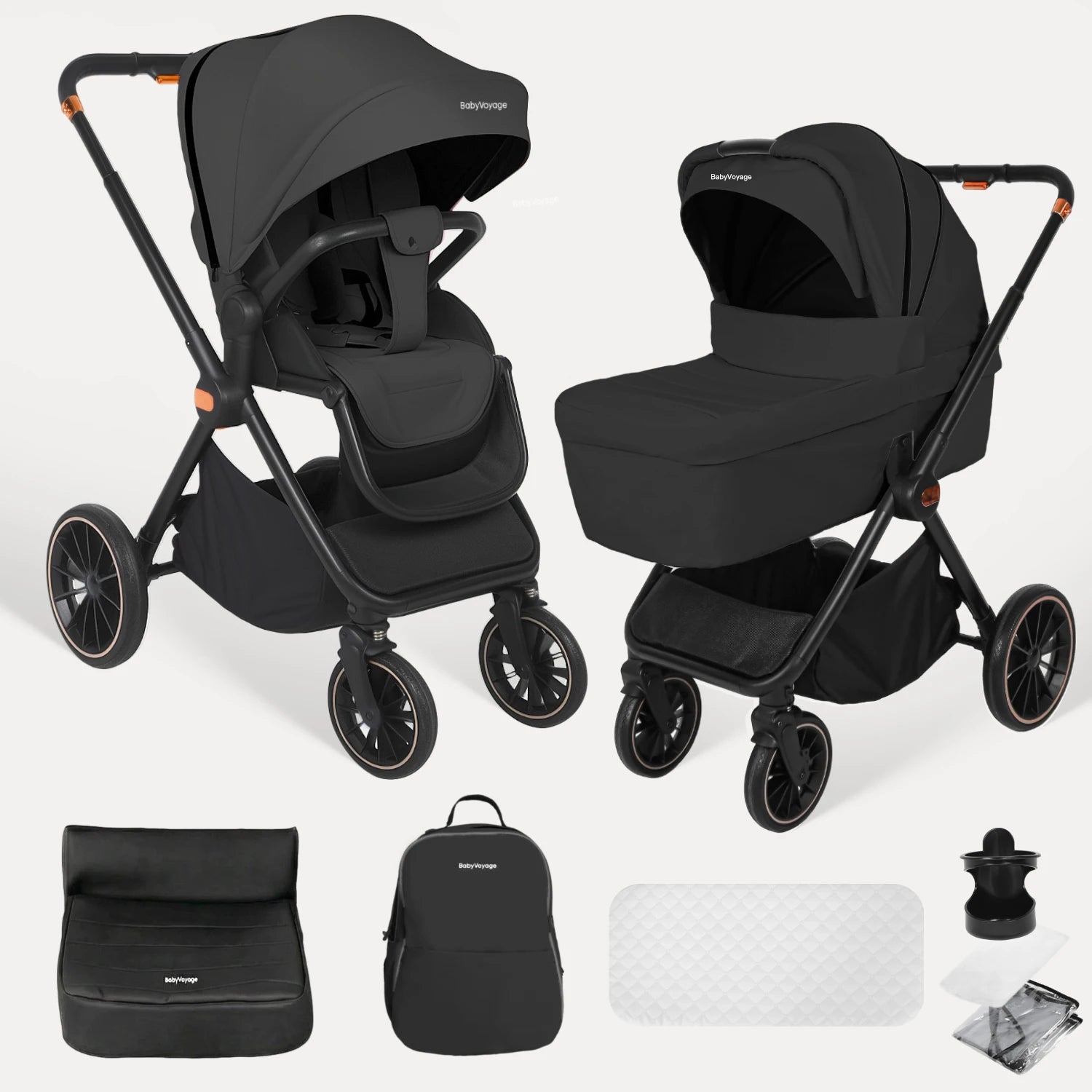 BabyVoyage 4-in-1 Kinderwagen-Reisesystem mit ISOFIX & 360°-Schwenkrädern – Für Neugeborene bis 26 kg
