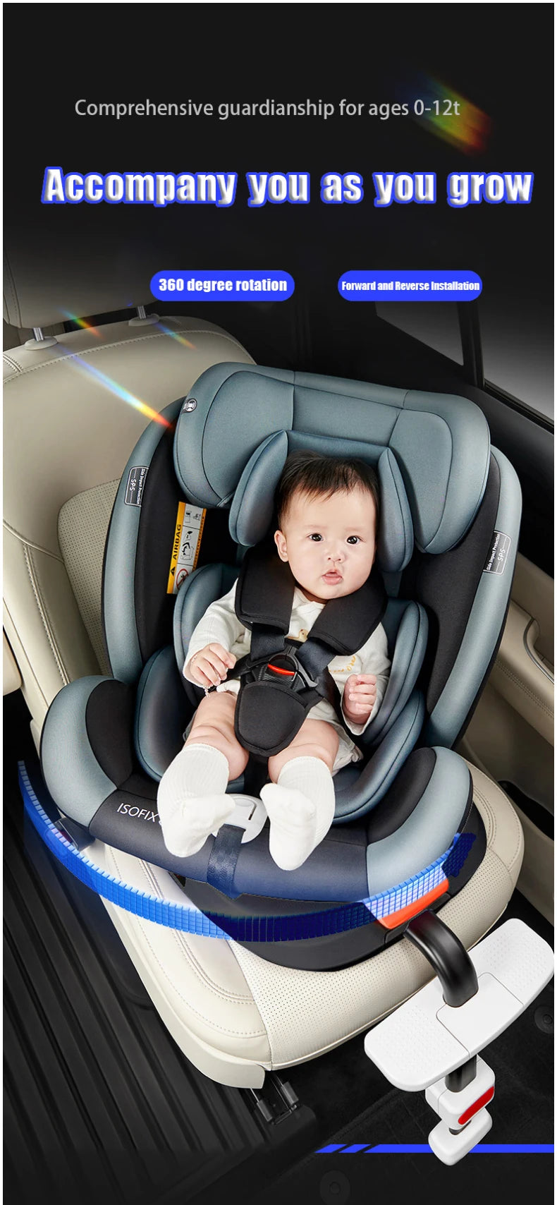 R129 i-Size 360° Baby-Autositz mit ISOFIX – 40–150 cm, rückwärts & vorwärts nutzbar