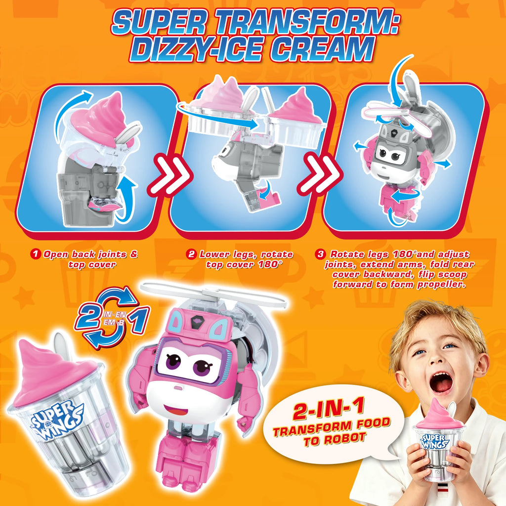 Super Wings 2-in-1 Transformierbarer Roboter – Dizzy & Donnie Foodie-Serie