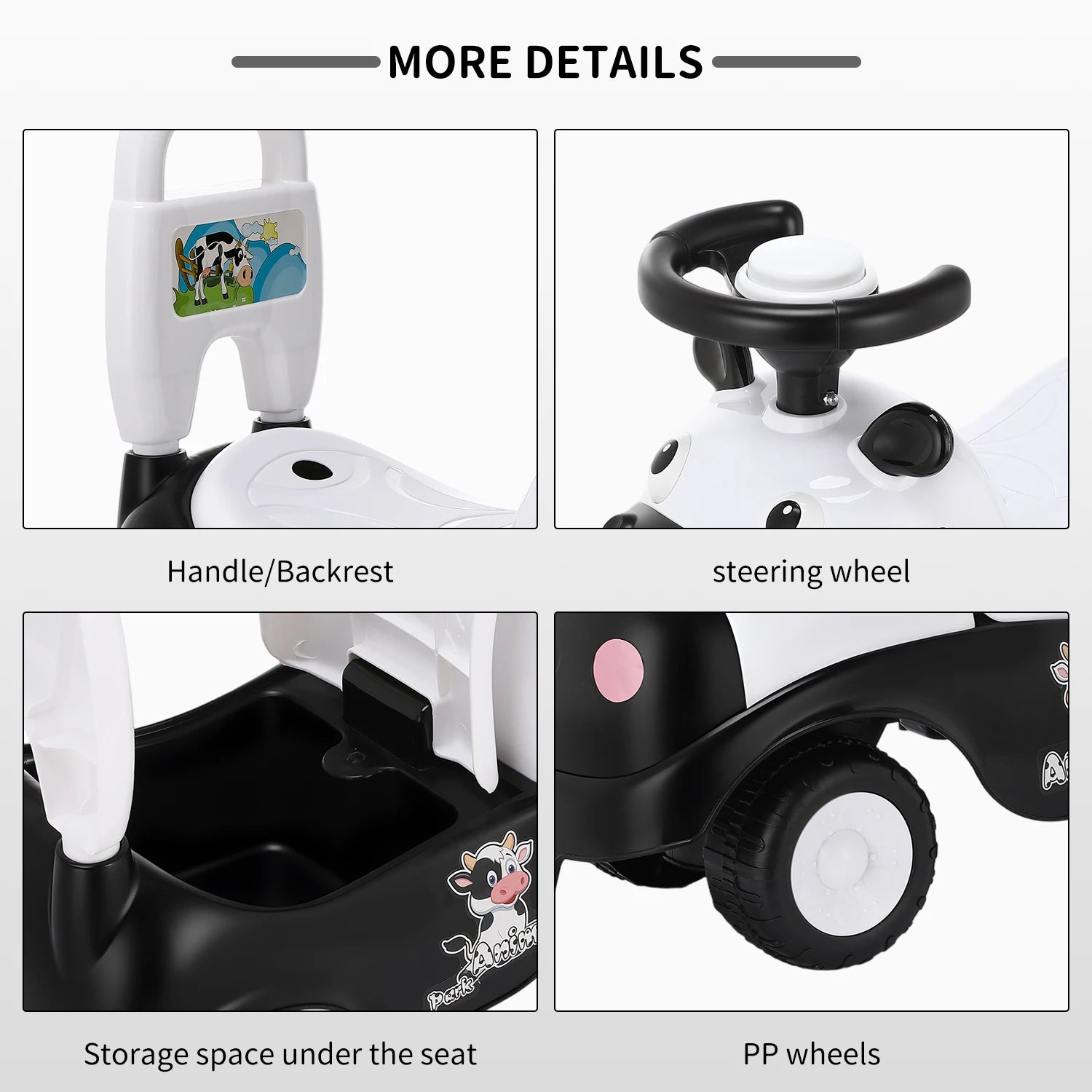 Kinderroller in Kuh-Design mit Staufach