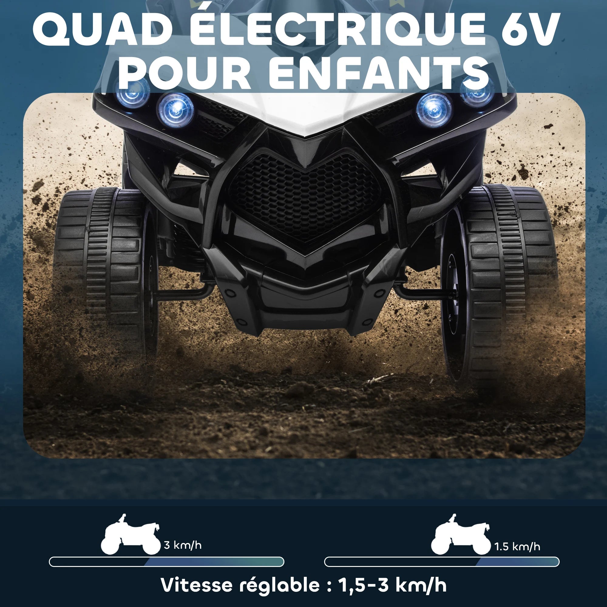 6V Elektro-Quad für Kinder mit Musik & LED-Licht – Weiß