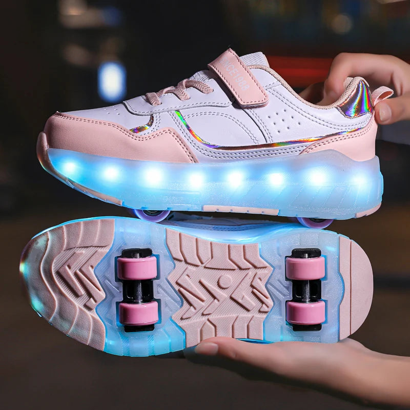 LED-Rollschuhe für Kinder – Leuchtende Sneaker mit abnehmbaren Rollen & USB-Aufladung