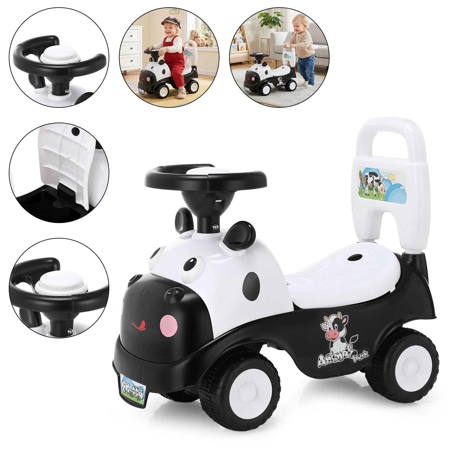 Kinderroller in Kuh-Design mit Staufach