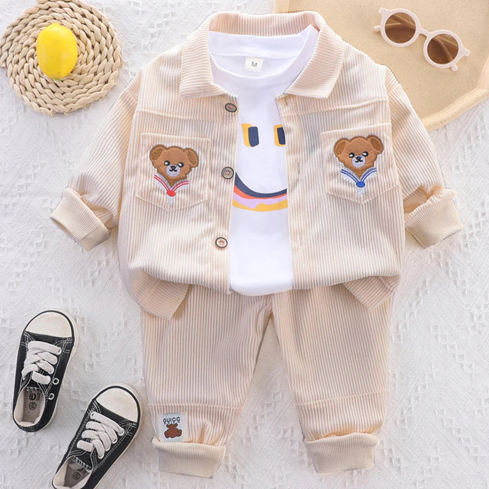 Baby & Kleinkind Set mit Bären-Print | Langarm Shirt & Hose | Unisex | 9 Mon.–5 Jahre