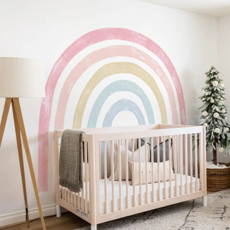 Großer Aquarell-Regenbogen Wandaufkleber – Selbstklebende Kinderzimmer-Deko aus Stoff