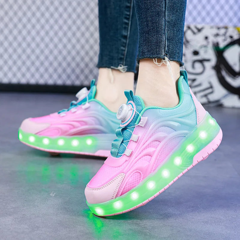Kinder LED-Rollschuhe mit 2 Rädern – Leuchtende USB-Sneaker für Jungen & Mädchen