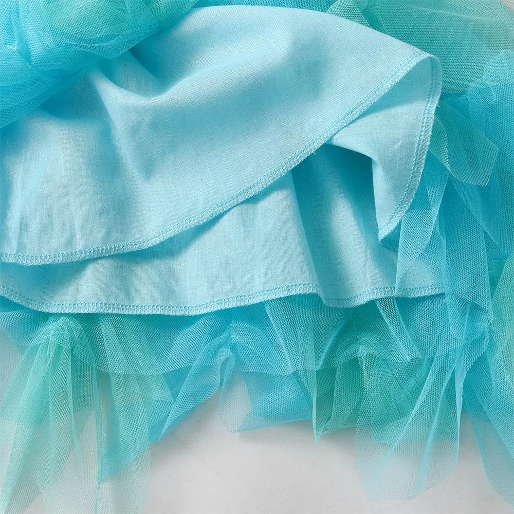 Mädchen Sommerkleid – Meerjungfrau-Print, mehrlagiges Tutu-Ballkleid (4–12 Jahre)