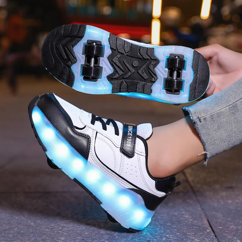 LED-Rollschuhe für Kinder – Leuchtende Sneaker mit abnehmbaren Rollen & USB-Aufladung