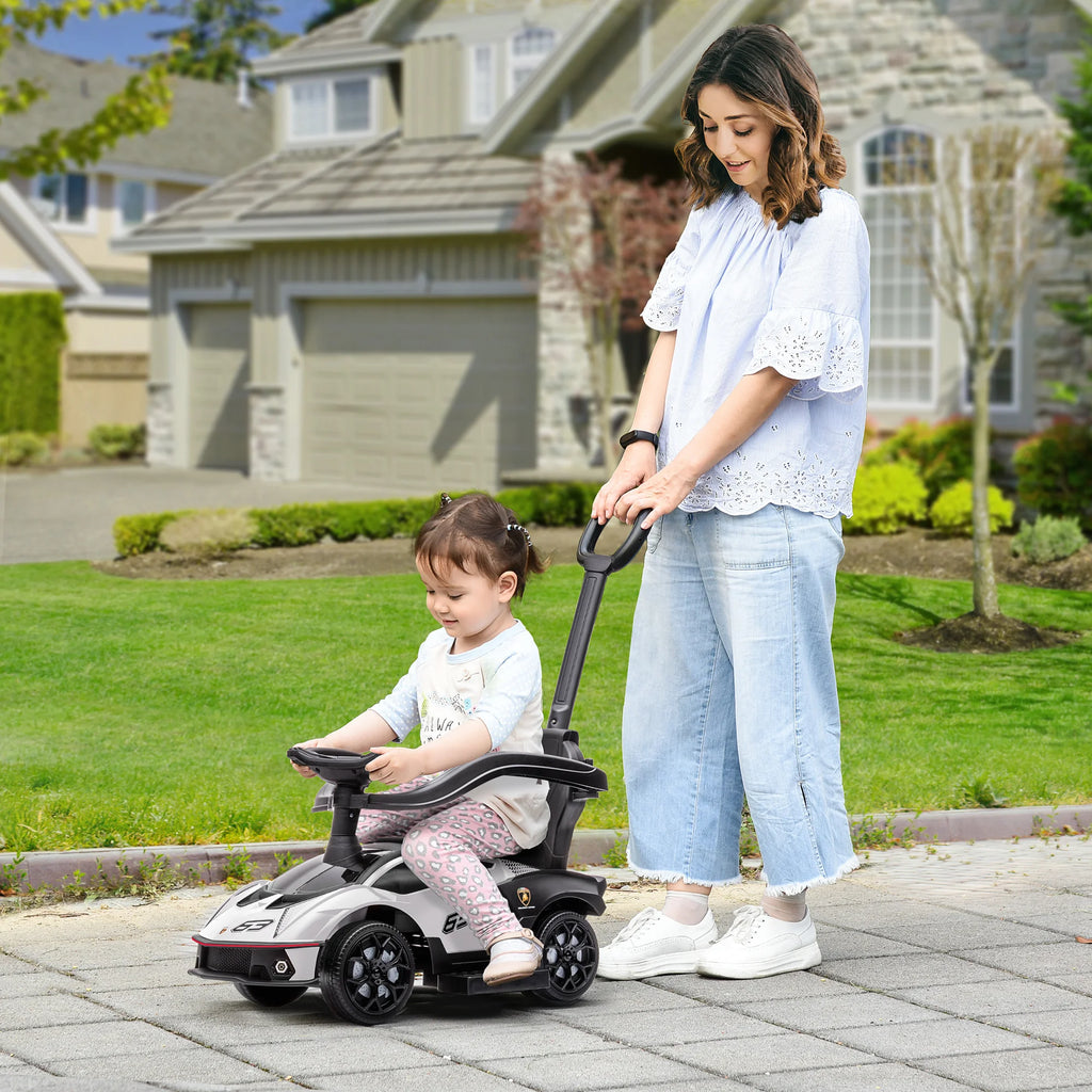 Weißes Kinder Rutschauto – mit Schiebegriff, Hupe & Lenkrad