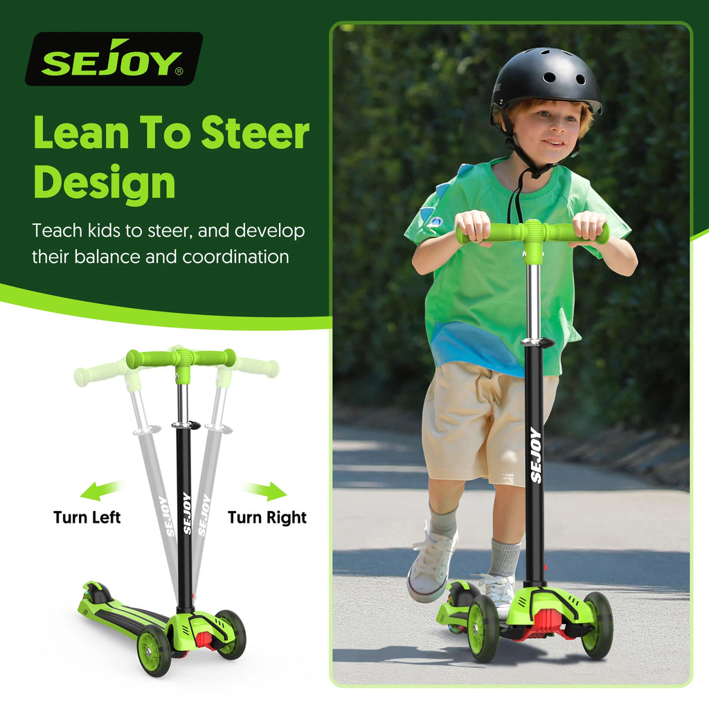 SEJOY 3-Rad-Kinderroller klappbar – Mit LED-Leuchträdern & höhenverstellbarem Lenker (3–12 Jahre)
