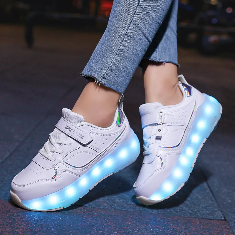 LED-Rollschuhe für Kinder – Leuchtende Sneaker mit abnehmbaren Rollen & USB-Aufladung
