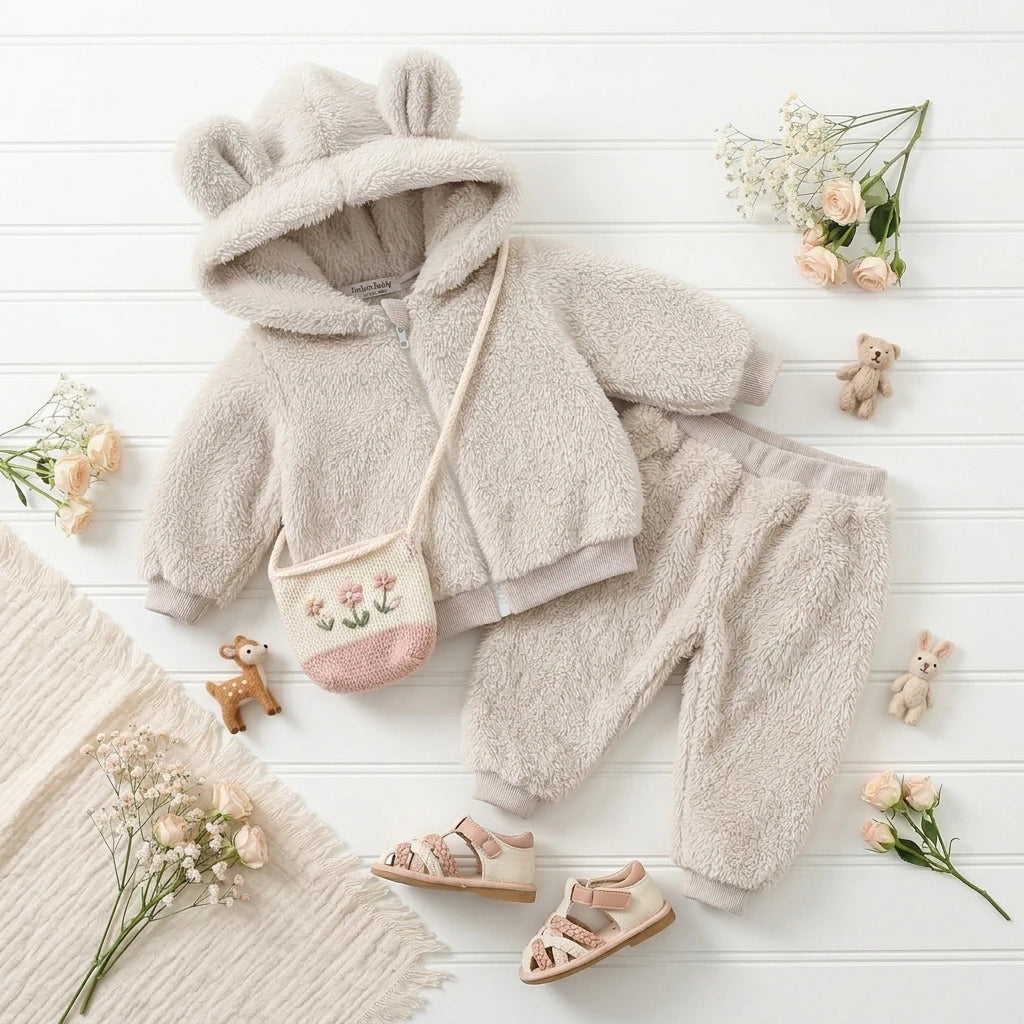Baby Winter-Set – Fleece-Hoodie mit Reißverschluss & Hose, 2-teilig (9M–5 Jahre)