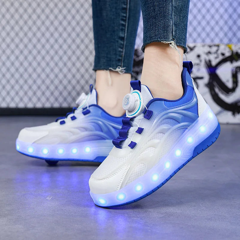 Kinder LED-Rollschuhe mit 2 Rädern – Leuchtende USB-Sneaker für Jungen & Mädchen