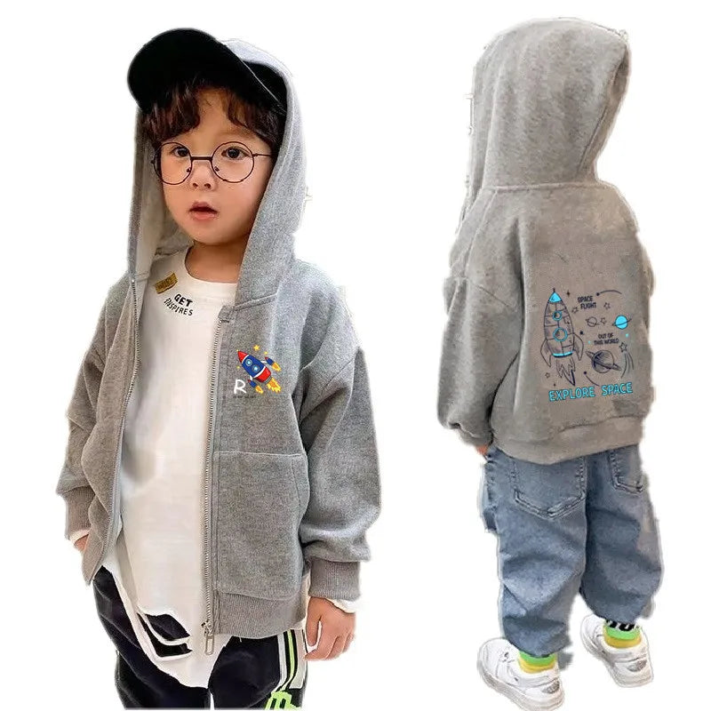Kinder Kapuzenjacke mit Astronauten-Print | Reißverschluss | Unisex | 3–6 Jahre