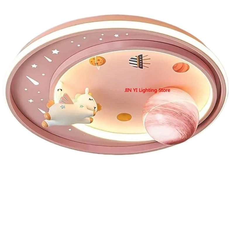 Rosa LED Kinderzimmer-Deckenlampe – Dimmbar mit Fernbedienung im Cartoon-Design