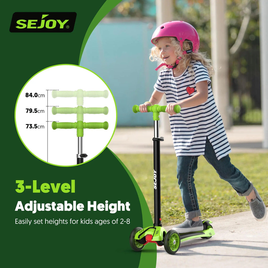 SEJOY 3-Rad-Kinderroller klappbar – Mit LED-Leuchträdern & höhenverstellbarem Lenker (3–12 Jahre)