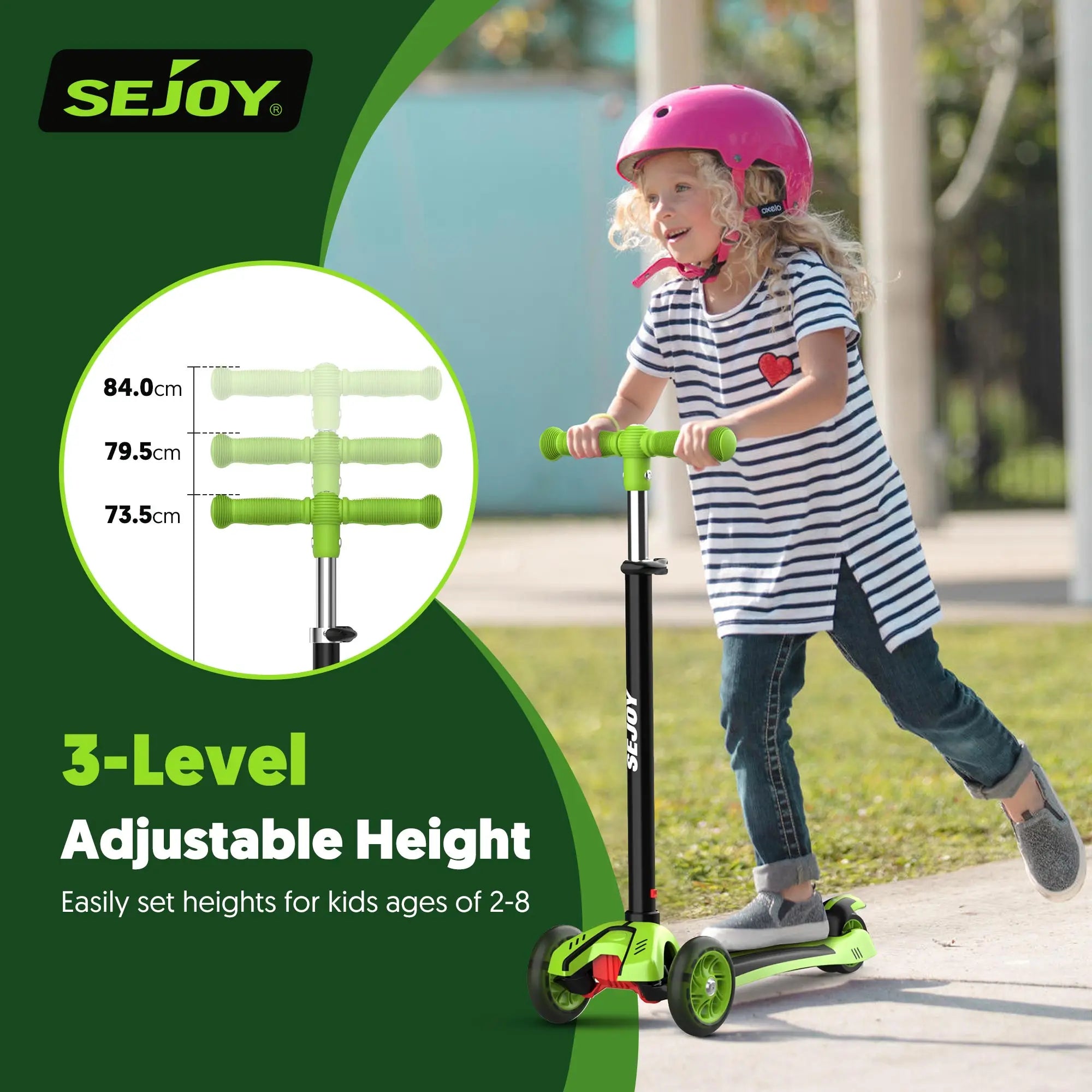 SEJOY 3-Rad-Kinderroller klappbar – Mit LED-Leuchträdern & höhenverstellbarem Lenker (3–12 Jahre)