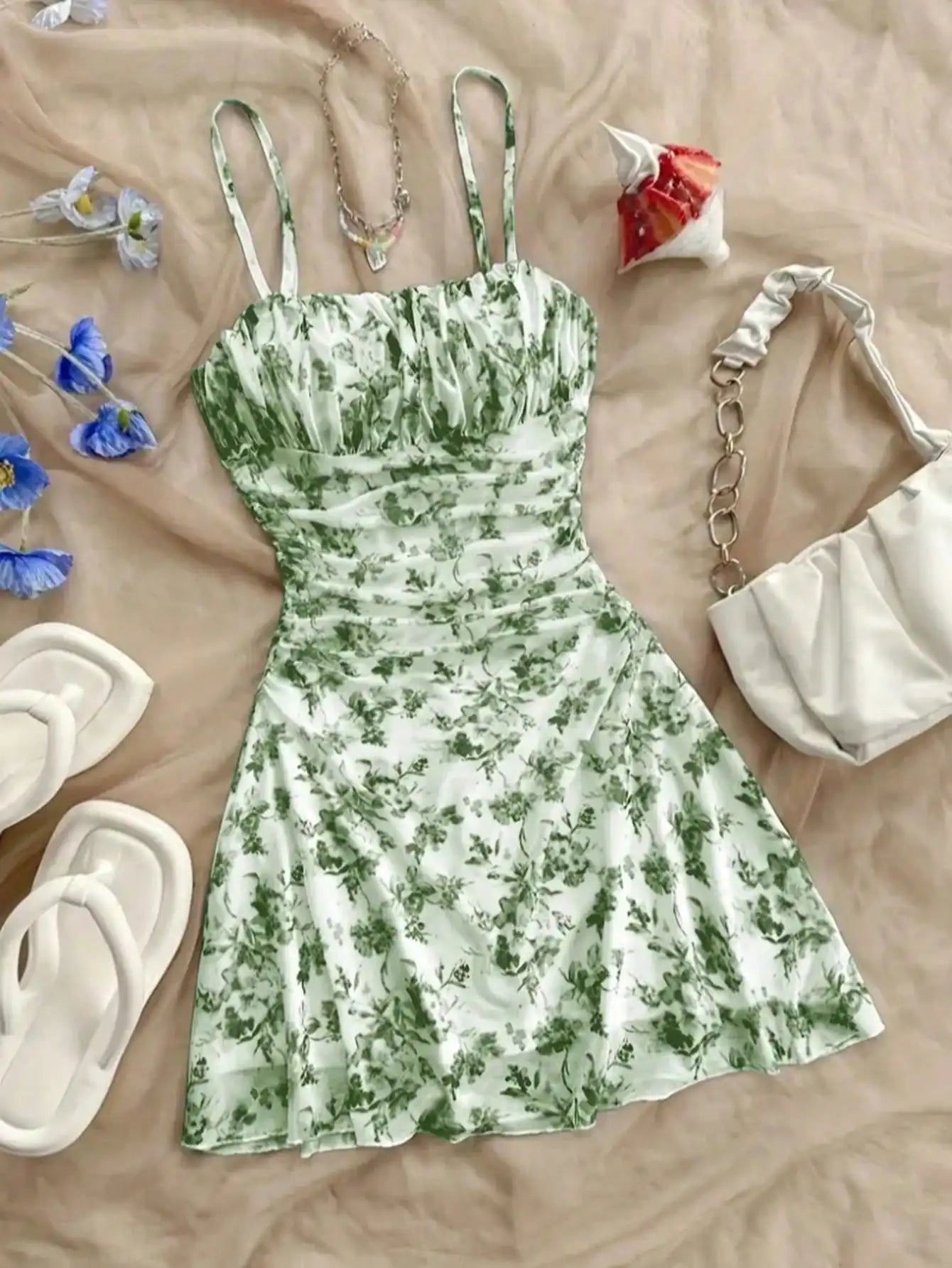 Mädchen Sommerkleid Schulterlos | A-Linie bis Wadenmitte | Ab 14 Jahre | inkl. Accessoire