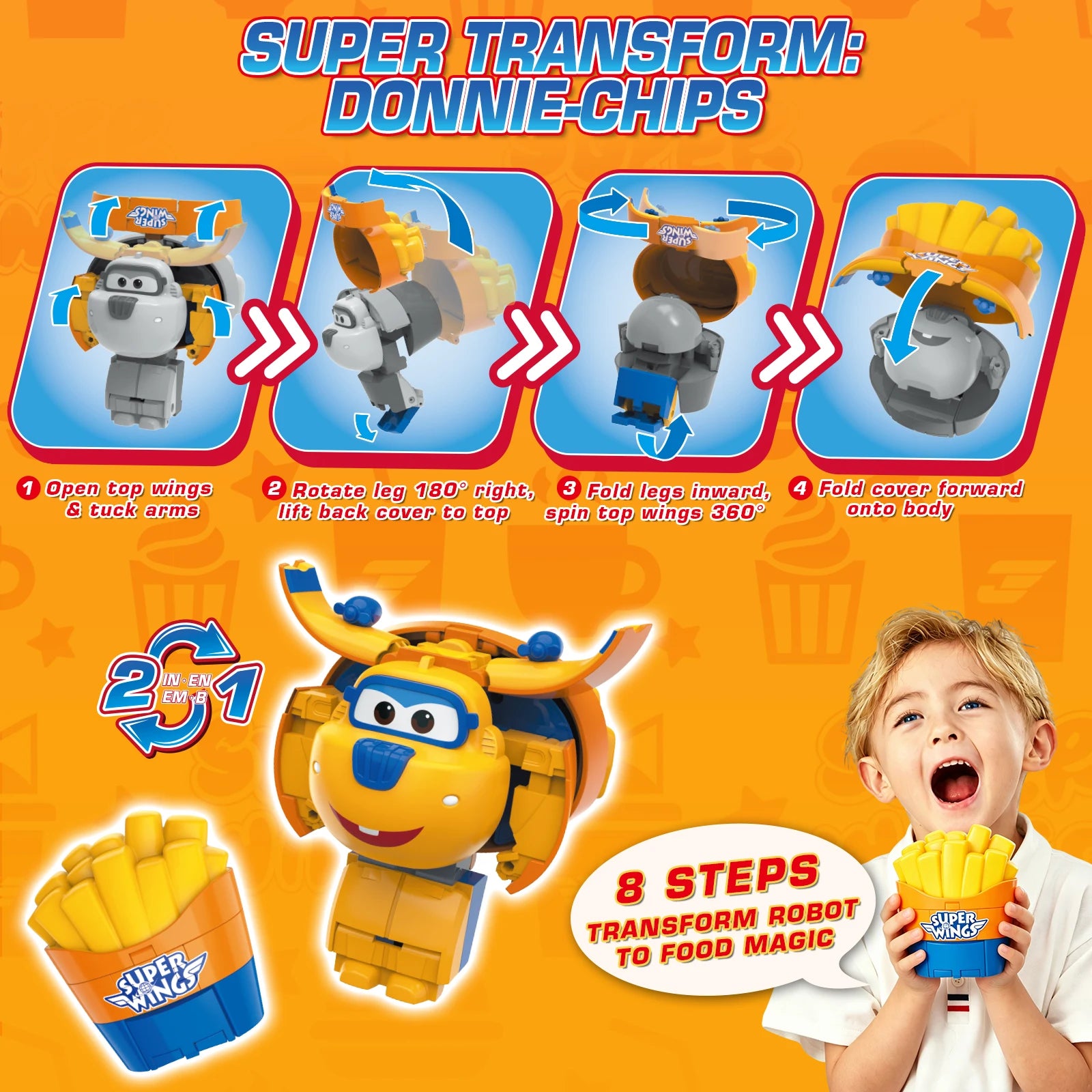 Super Wings 2-in-1 Transformierbarer Roboter – Dizzy & Donnie Foodie-Serie