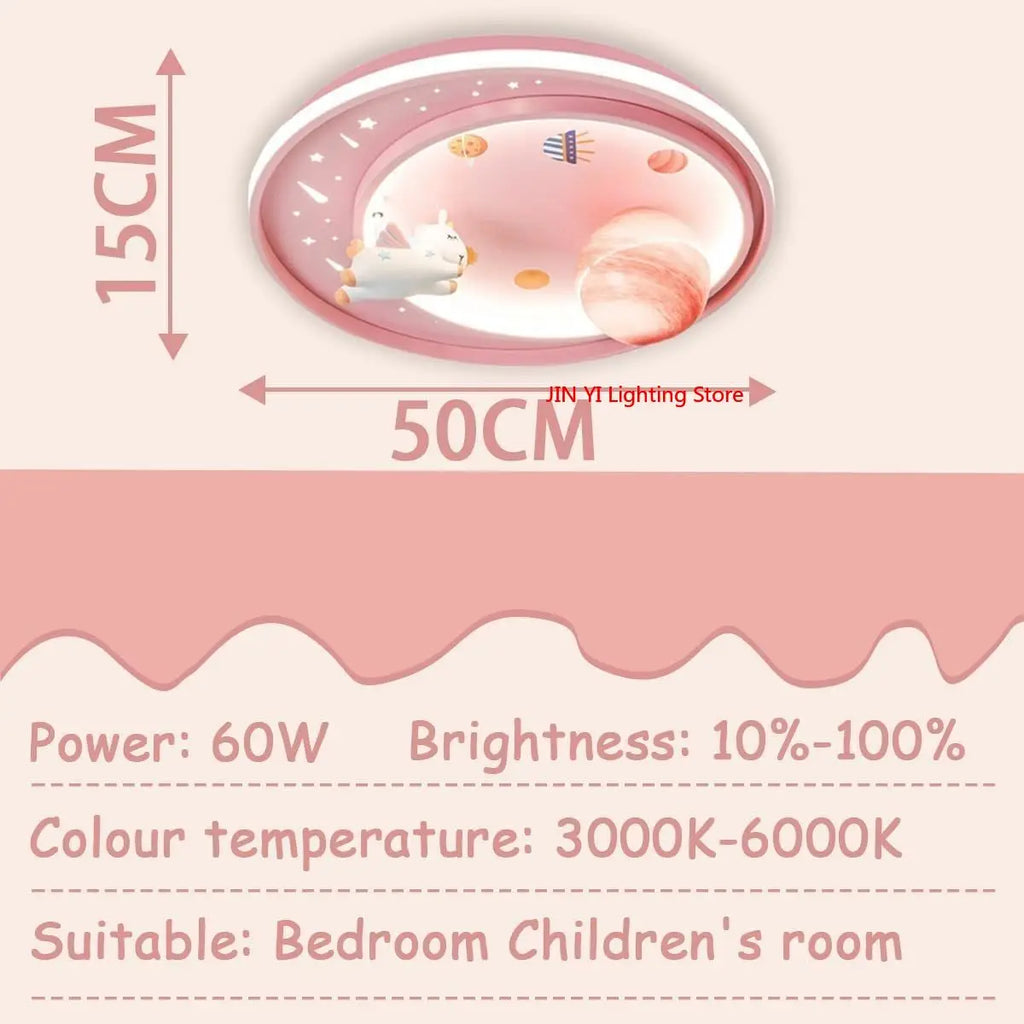 Rosa LED Kinderzimmer-Deckenlampe – Dimmbar mit Fernbedienung im Cartoon-Design