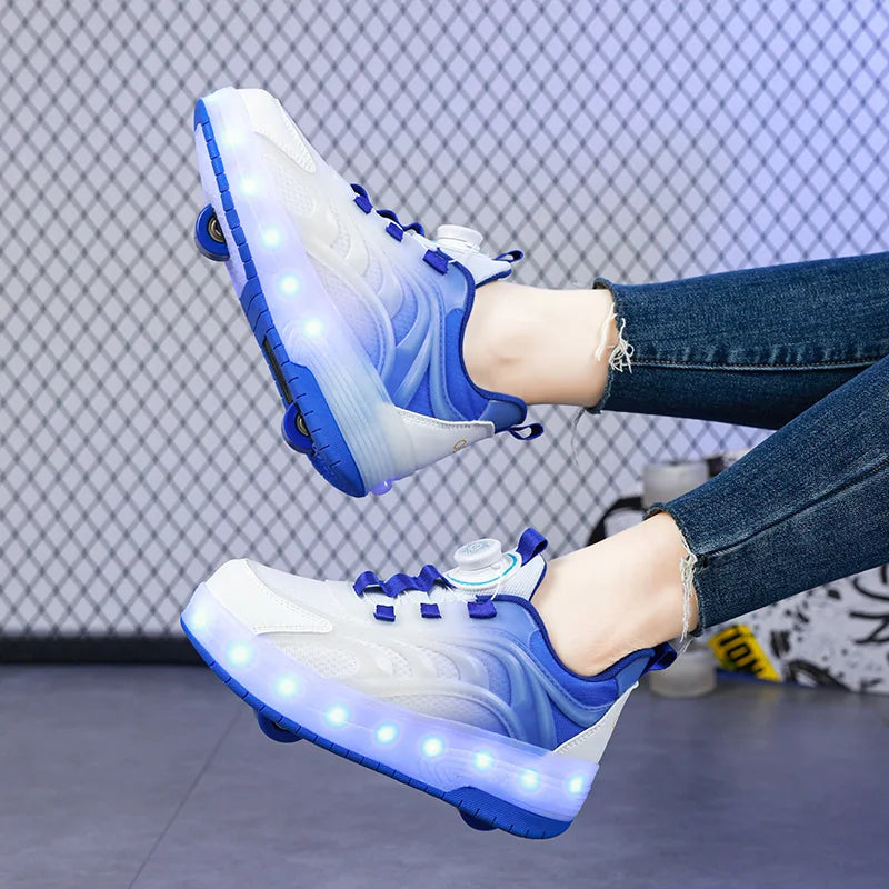 Kinder LED-Rollschuhe mit 2 Rädern – Leuchtende USB-Sneaker für Jungen & Mädchen