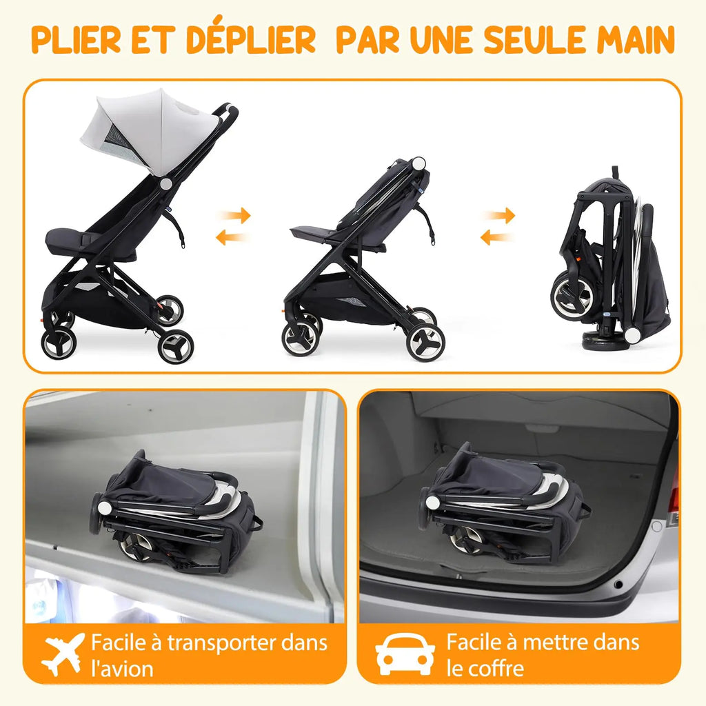 HiMISS Reisebuggy flugzeugtauglich – Ultrakompakt, Einhand-Faltung & verstellbare Liegeposition