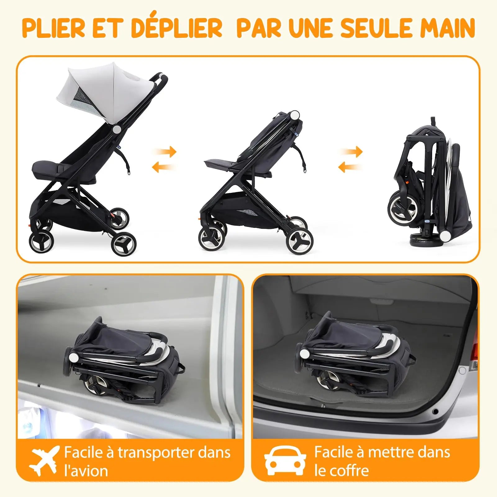 HiMISS Reisebuggy flugzeugtauglich – Ultrakompakt, Einhand-Faltung & verstellbare Liegeposition