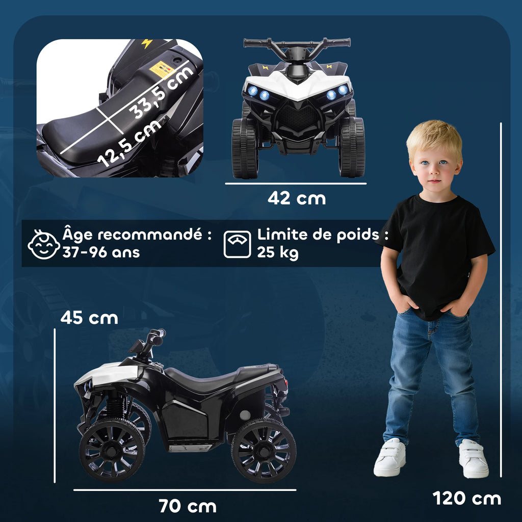 6V Elektro-Quad für Kinder mit Musik & LED-Licht – Weiß